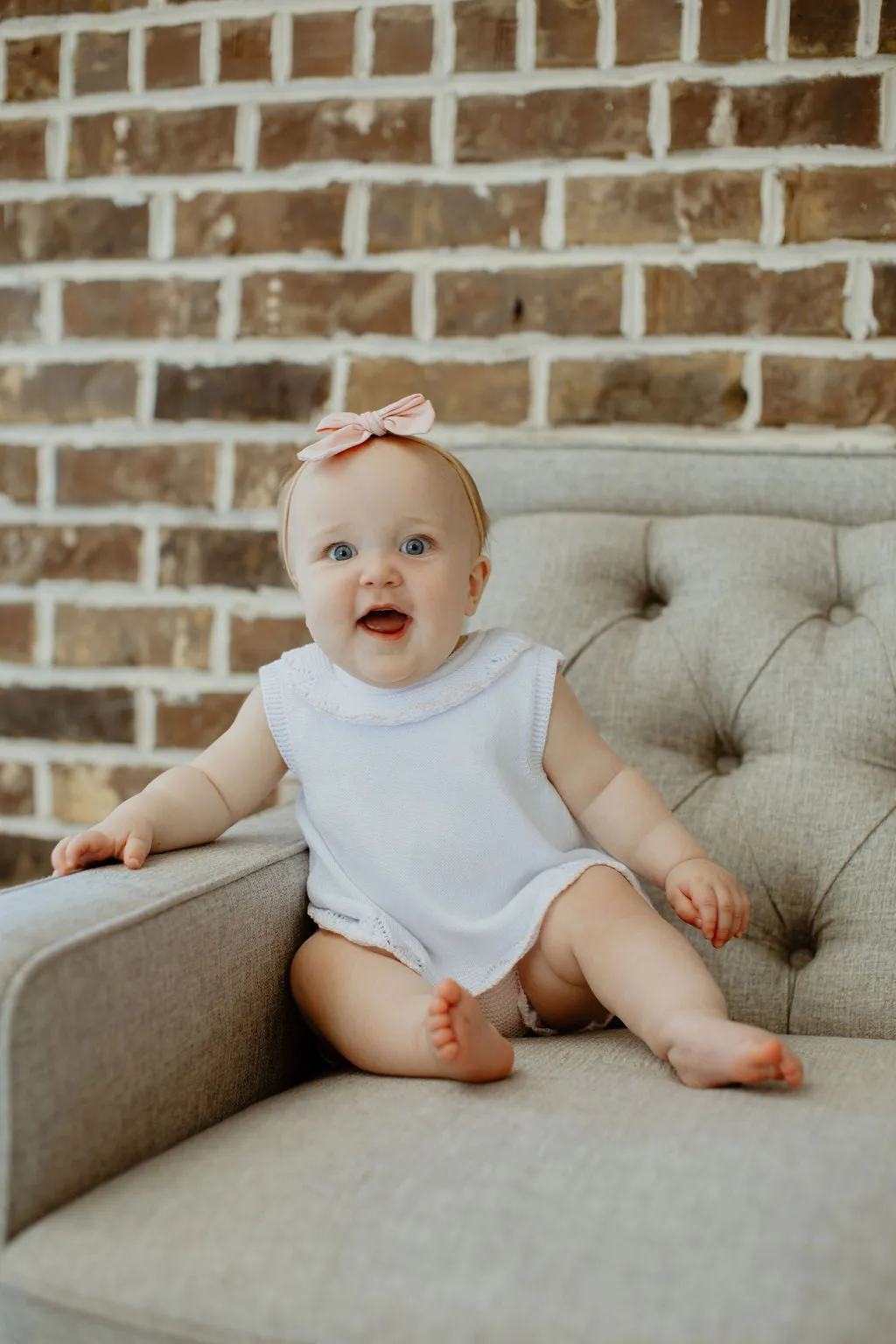 Linen baby headband- Baby Pink