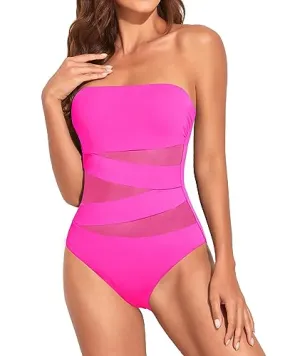 Mesh Cutout Bandeau One Piece Swimsuit