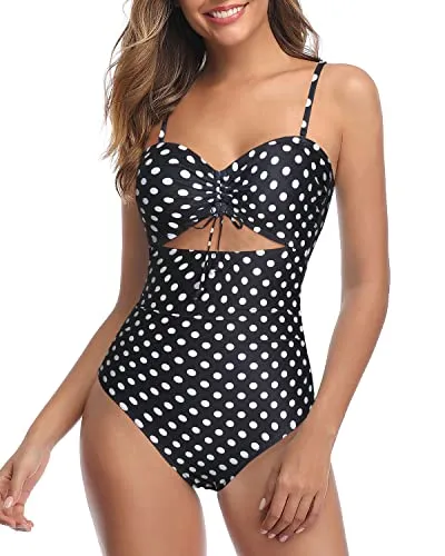 Modest High Waisted Bathing Suits For Curvy Womens-Black Dot