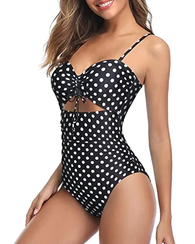 Modest High Waisted Bathing Suits For Curvy Womens-Black Dot
