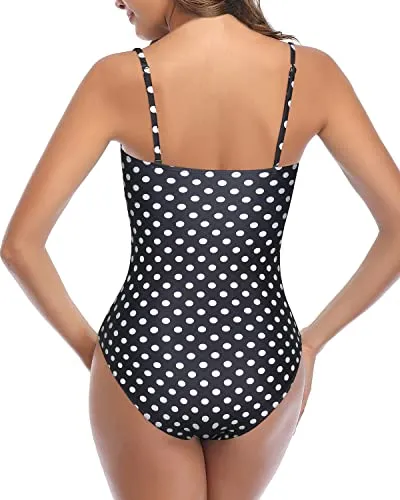 Modest High Waisted Bathing Suits For Curvy Womens-Black Dot