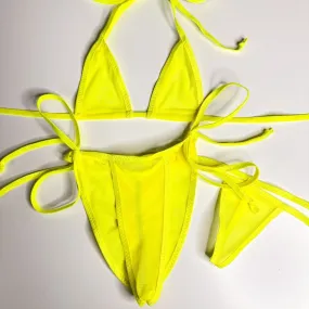 Neon Yellow Mesh Completely See Through - Neon Yellow - Scrunch Butt Three Piece (Thong Included)