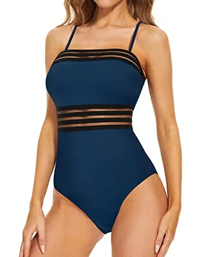 One Piece Slimming Bandeau Tube Swimswear With Tummy Control-Teal