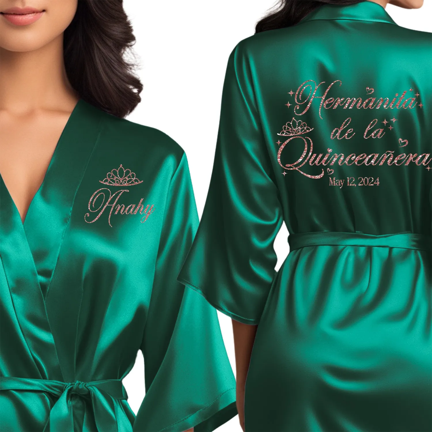 Personalized Emerald Green Mis Quince Años Robes