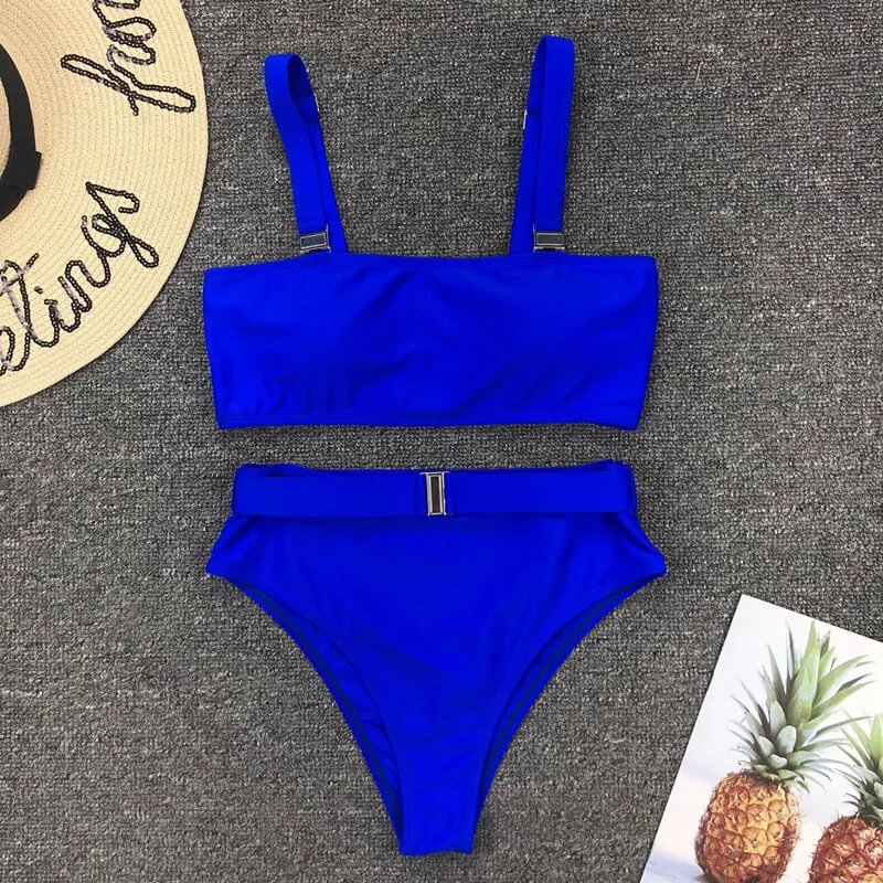 Plain Buckle High Rise Thong Bottom Bikinis