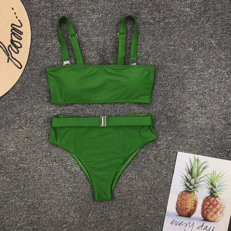 Plain Buckle High Rise Thong Bottom Bikinis