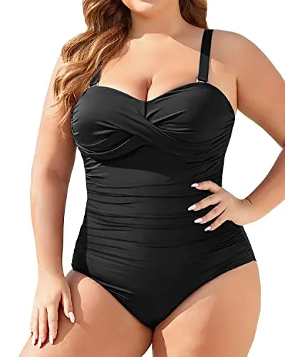 Plus Size Strapless One Piece Swimsuit Tummy Control Bathing Suits-Black