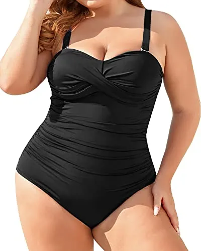 Plus Size Strapless One Piece Swimsuit Tummy Control Bathing Suits-Black