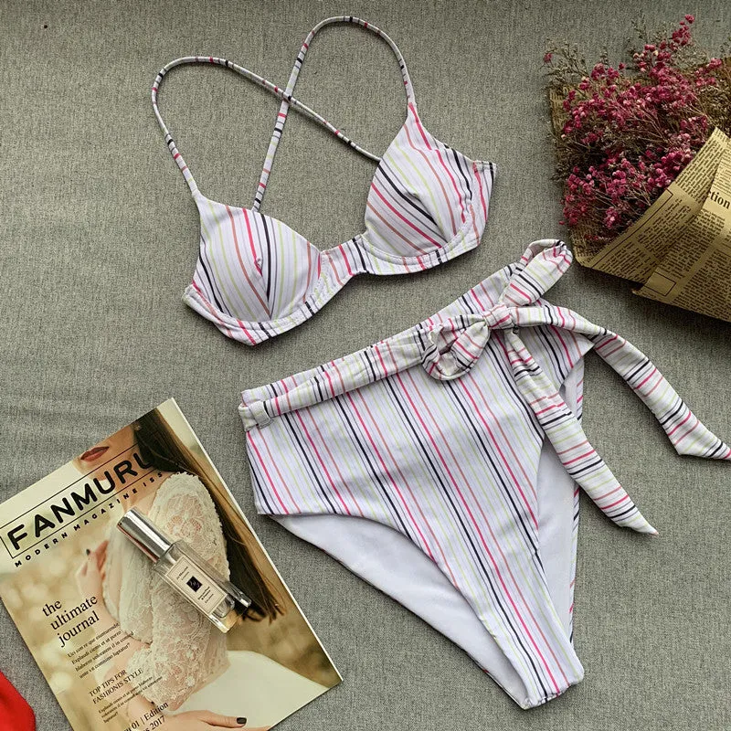 Print Strappy High Rise Triangle Bikinis