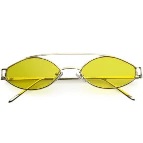 Retro Modern Small Metal Oval Crossbar Color Tone Lens Sunglasses C944