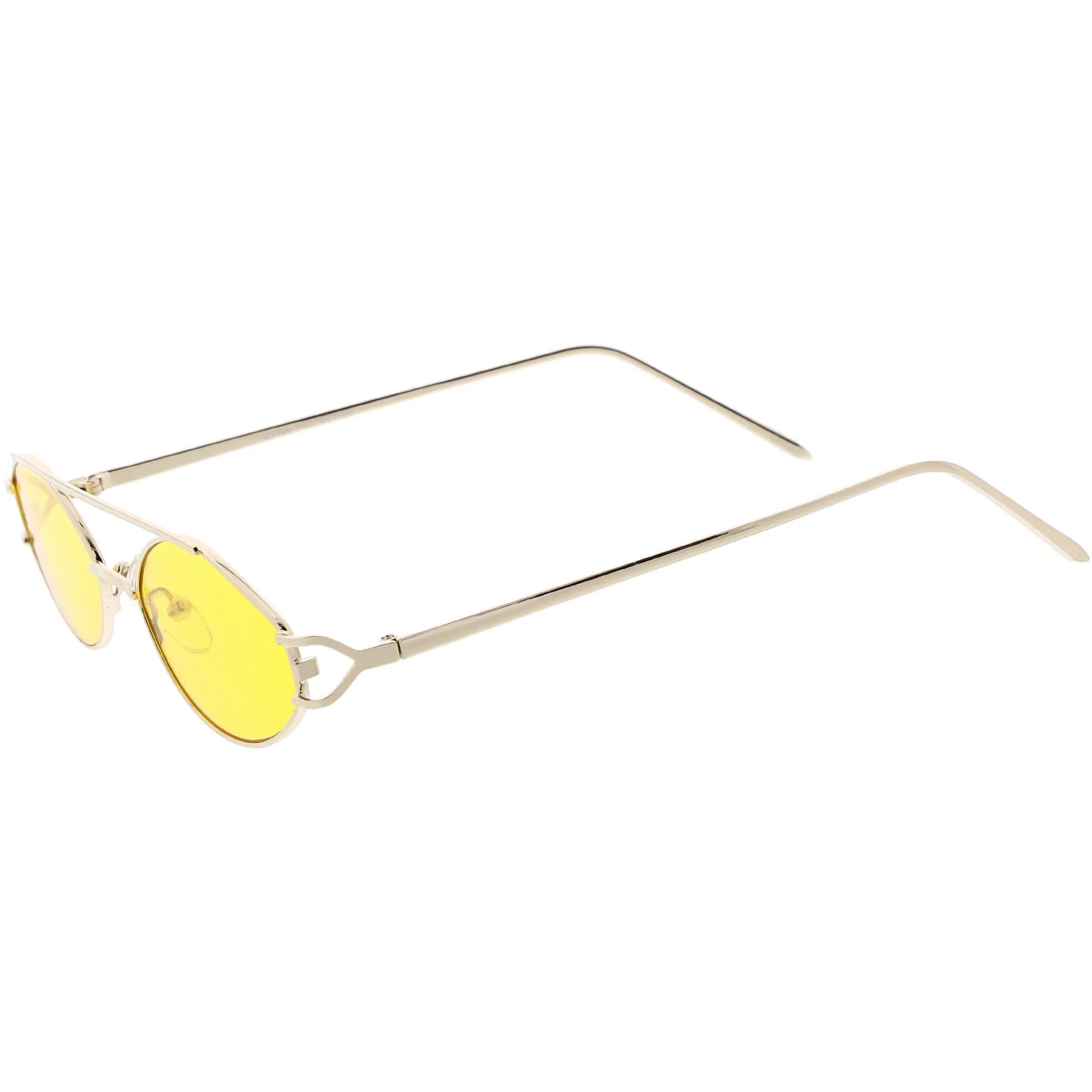 Retro Modern Small Metal Oval Crossbar Color Tone Lens Sunglasses C944