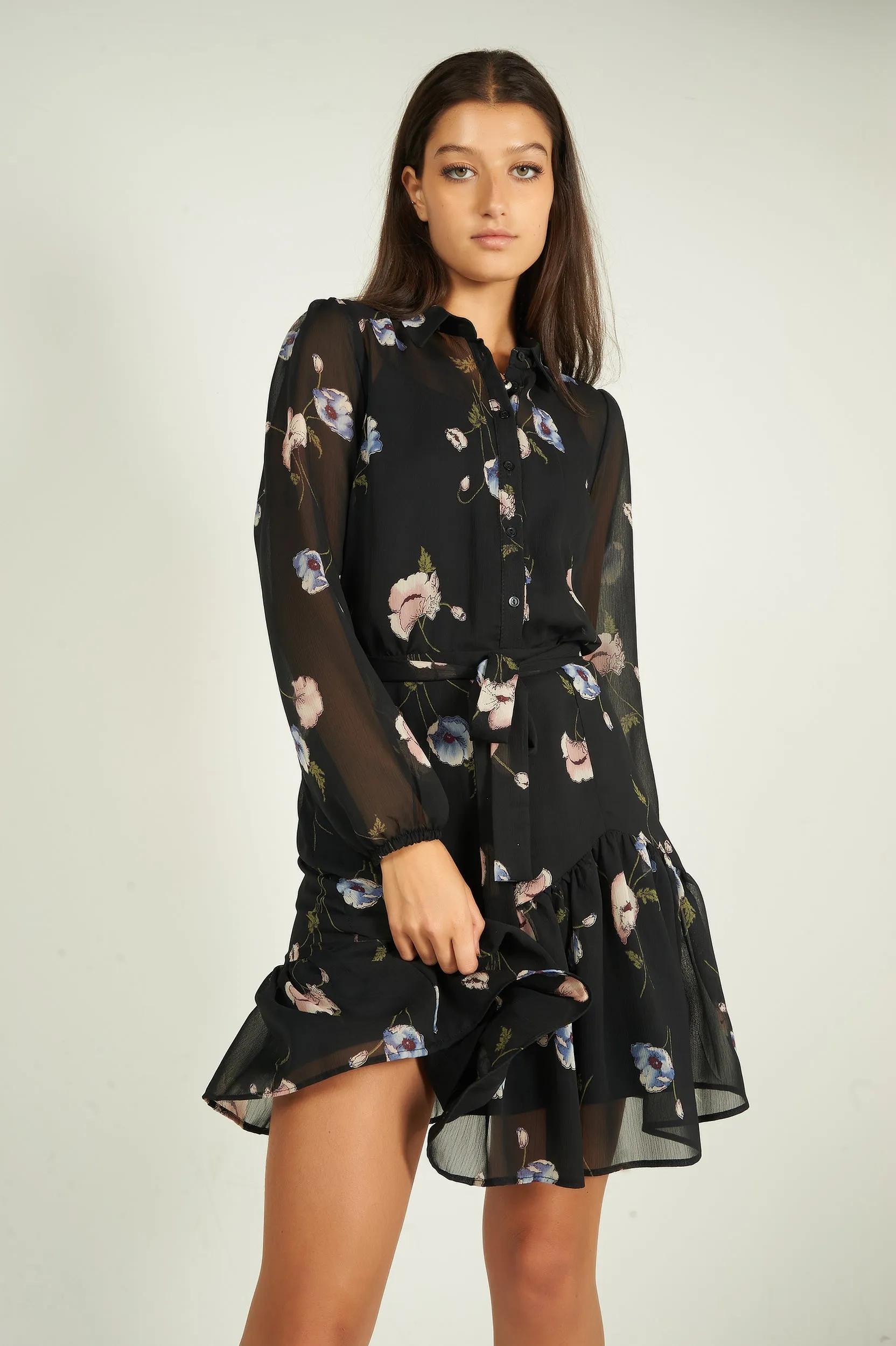 Robe fleurie en chiffon - OLEDA - (R-B12)