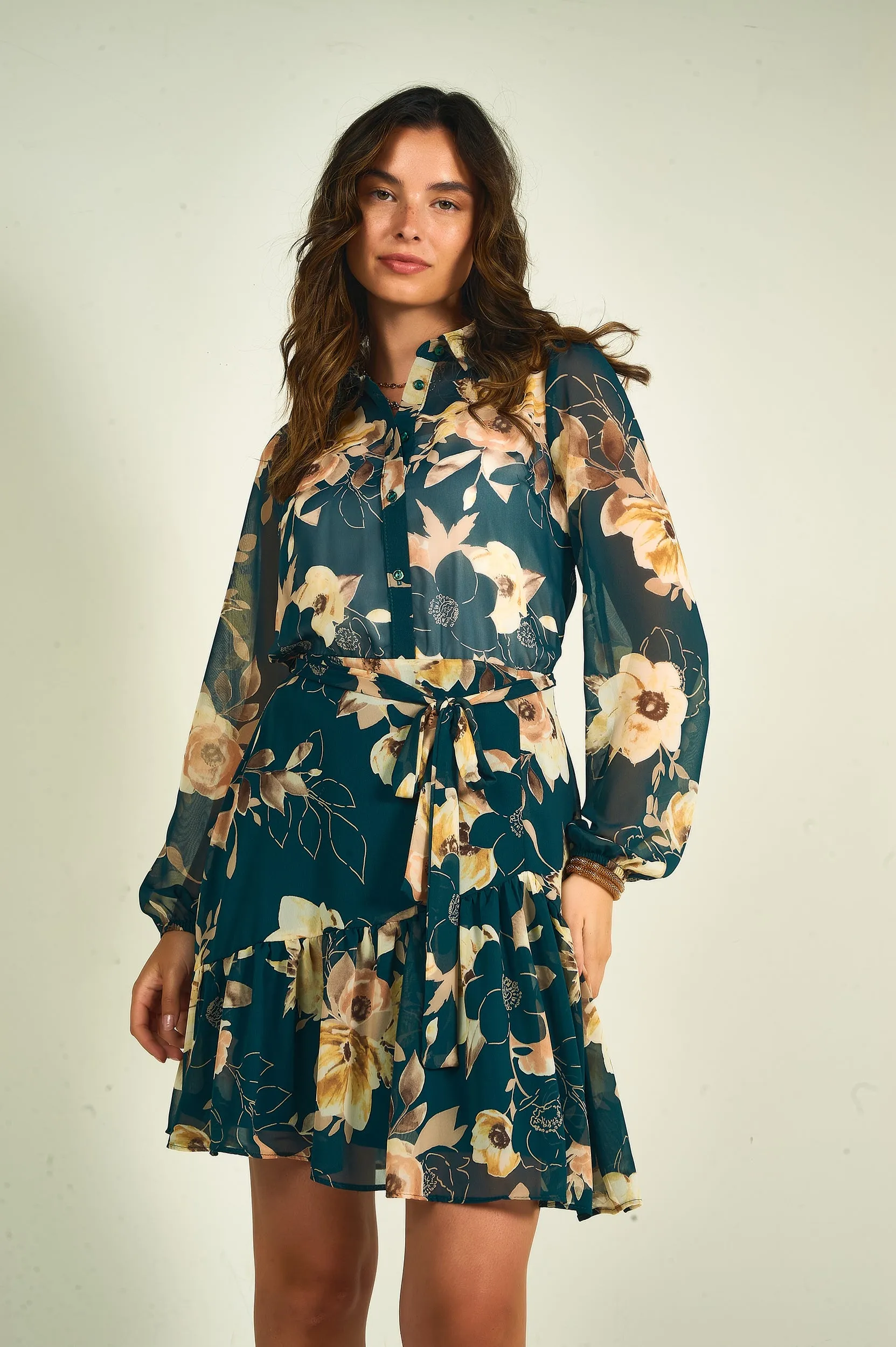 Robe fleurie en chiffon - OLEDA - (R-B12)