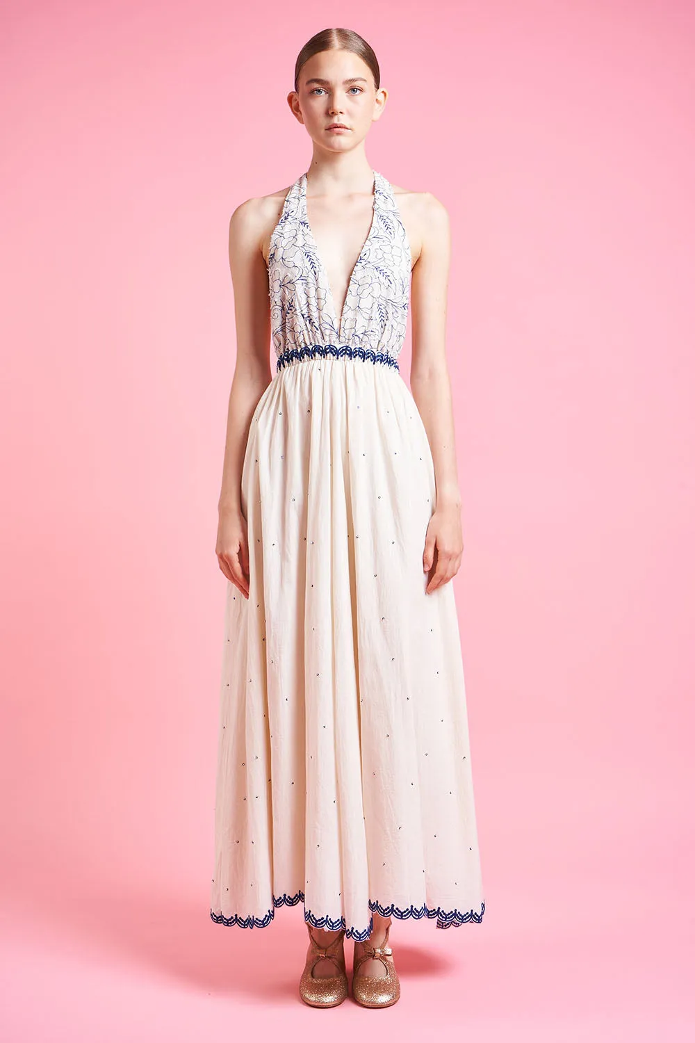 Robe longue dos nu à la taille élastiquée