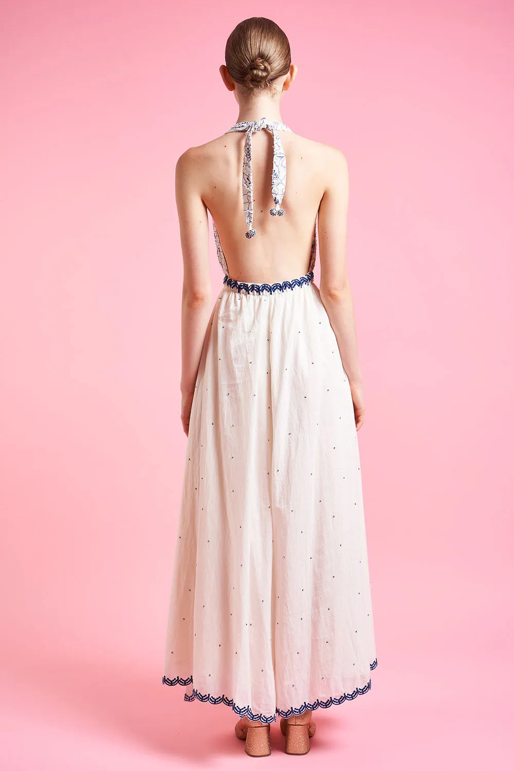 Robe longue dos nu à la taille élastiquée