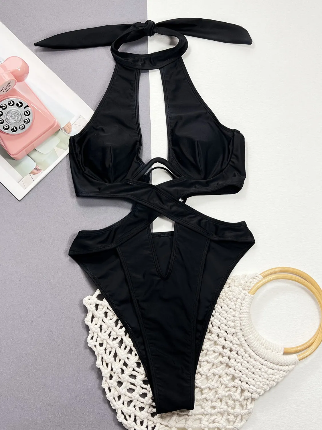 Shoreline Boutique Cutout Halter Neck One-Piece Swimwear