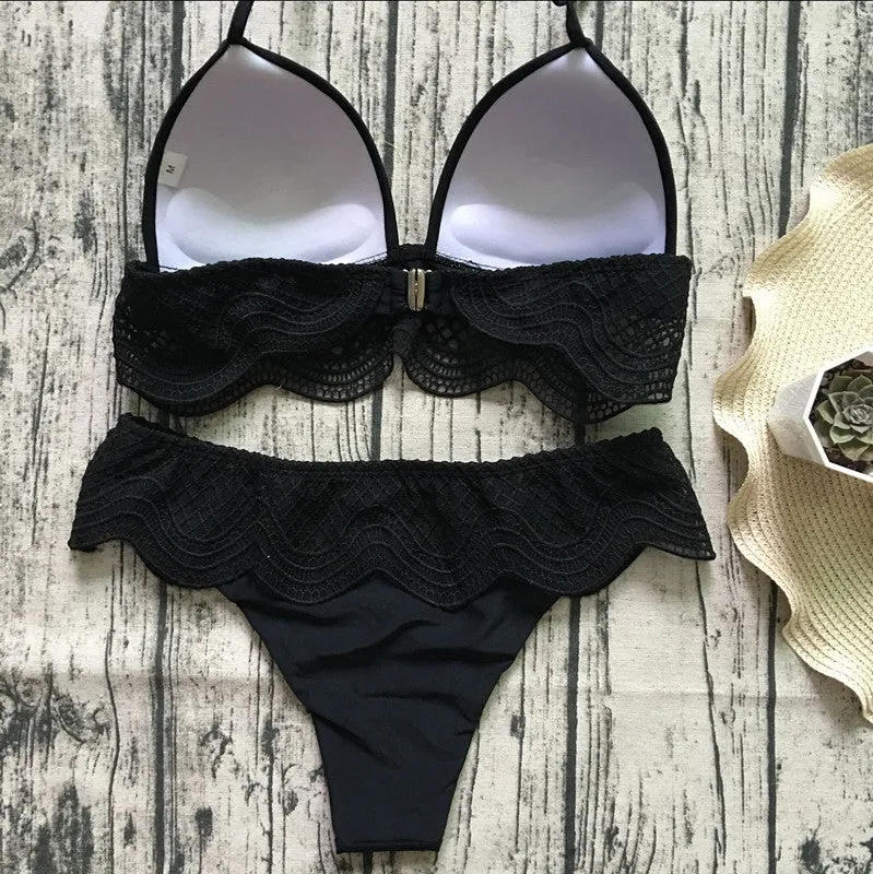 Sling Lace Strappy Two Pieces Bikini