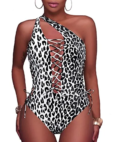 Strappy Cutout Monokini One Piece Swimsuits-Gradient Leopard