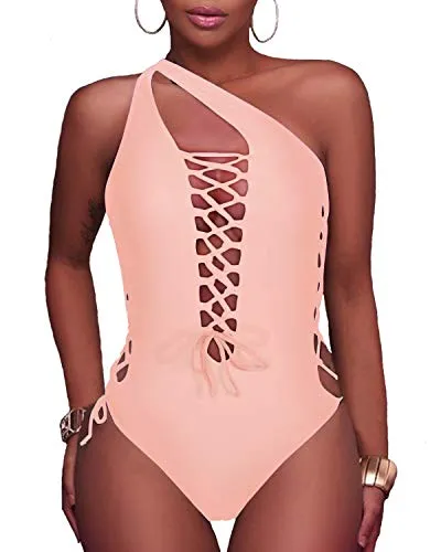 Strappy Cutout Plunge V Neck One Piece Swimsuits-Light Pink