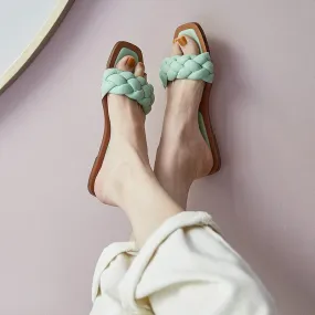 Summer Espadrille Square Toe Plain Slides