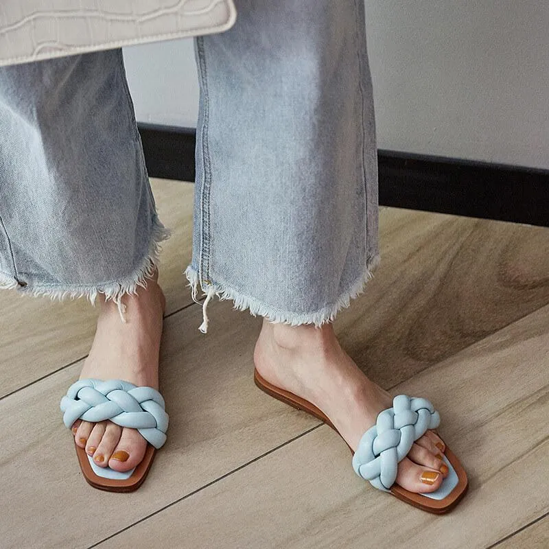 Summer Espadrille Square Toe Plain Slides