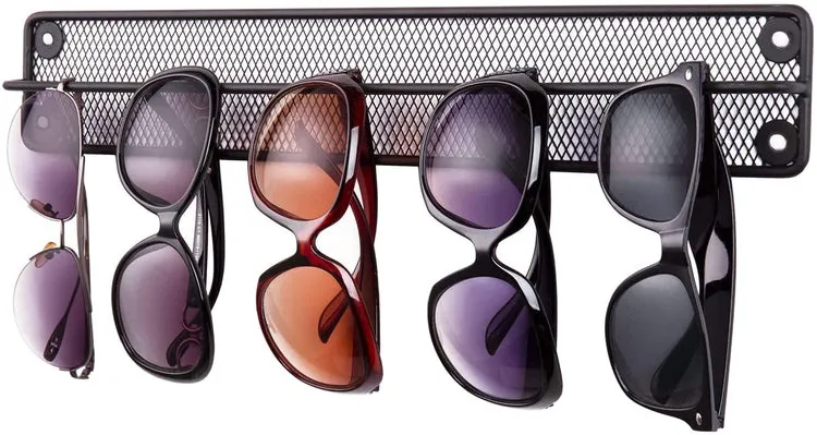 Sunglasses Holder Matte Black Metal Mesh Wall Mounted Eyewear Display Rack, Hanging Eyeglasses Storage Rail Case
