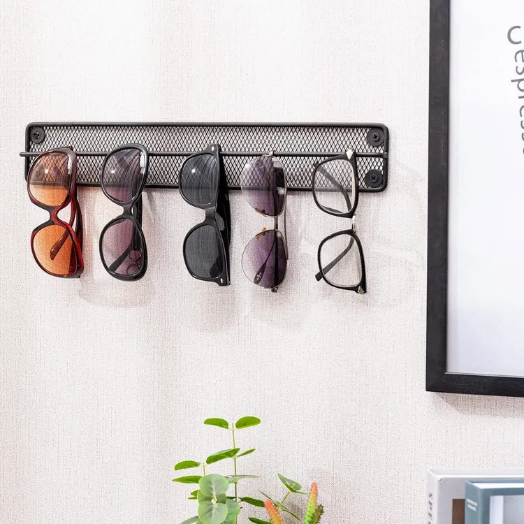 Sunglasses Holder Matte Black Metal Mesh Wall Mounted Eyewear Display Rack, Hanging Eyeglasses Storage Rail Case