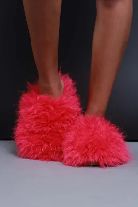 Warm Up Faux Fur Slides - Fuchsia