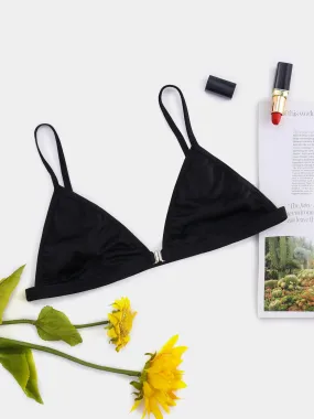 Wholesale Black Deep V Neck Sleeveless Plain Bikini Top