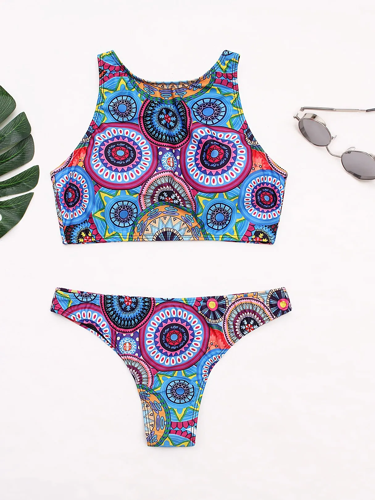 Wholesale Crew Neck Sleeveless Two Piece Bikinis