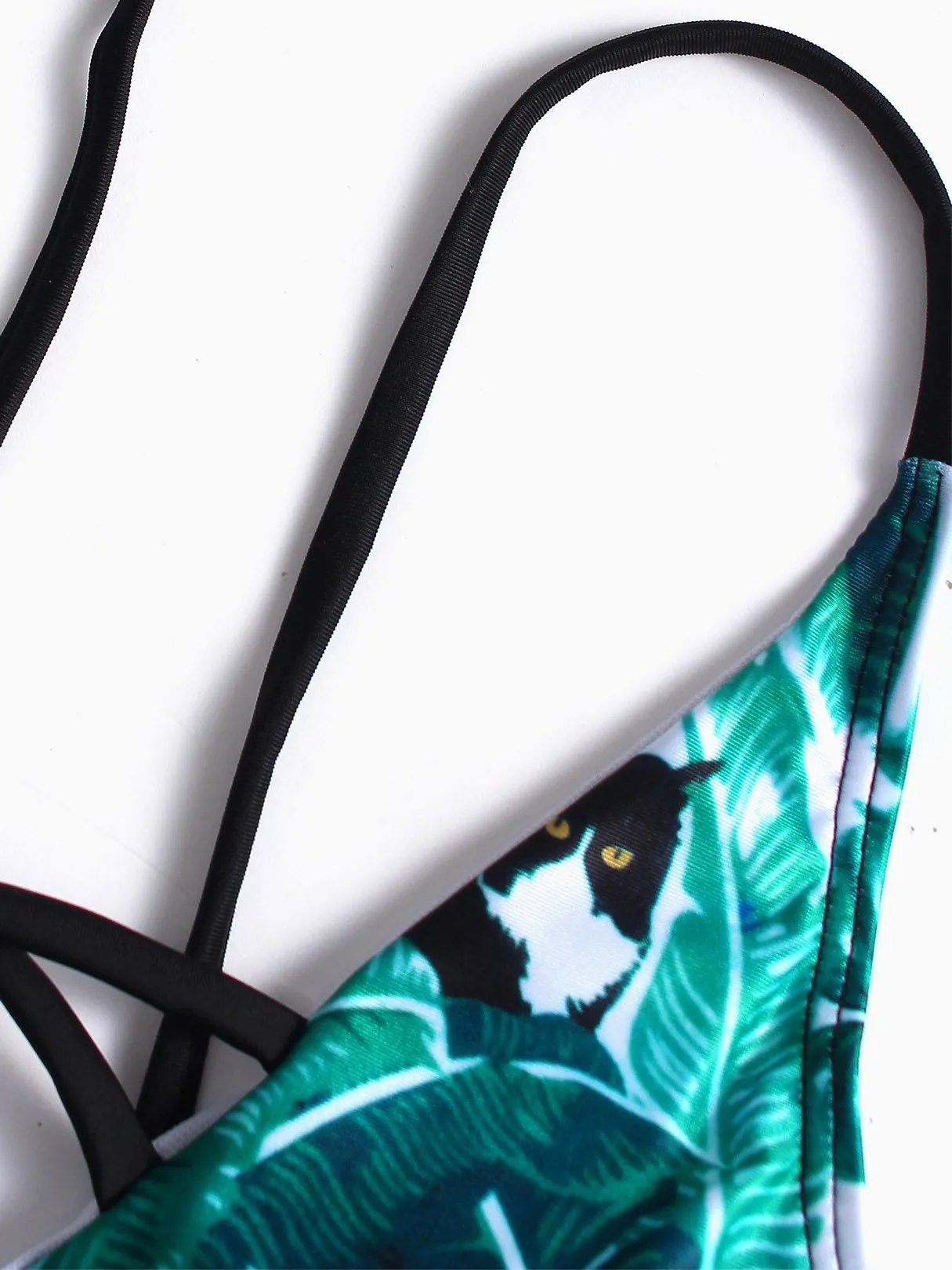 Wholesale Green Sleeveless Floral Print Hollow Spaghetti Strap Bikinis