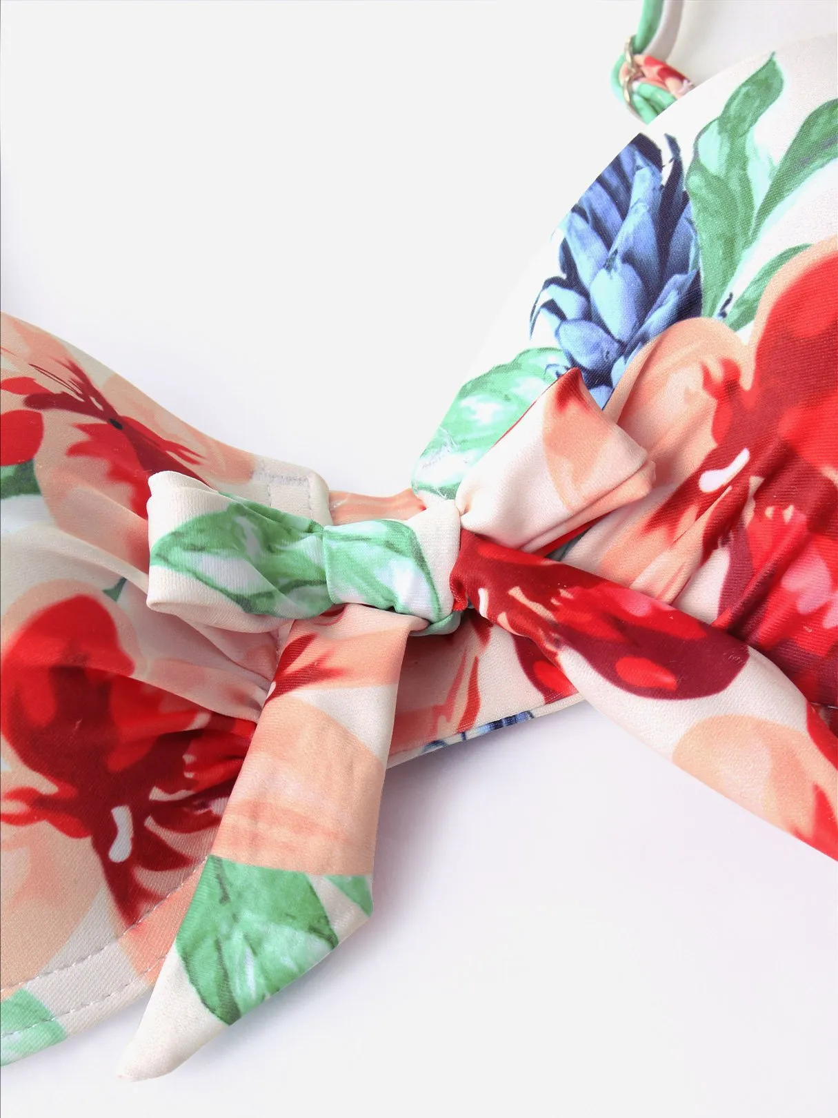 Wholesale Green Sleeveless Floral Print Spaghetti Strap Two Piece Bikinis