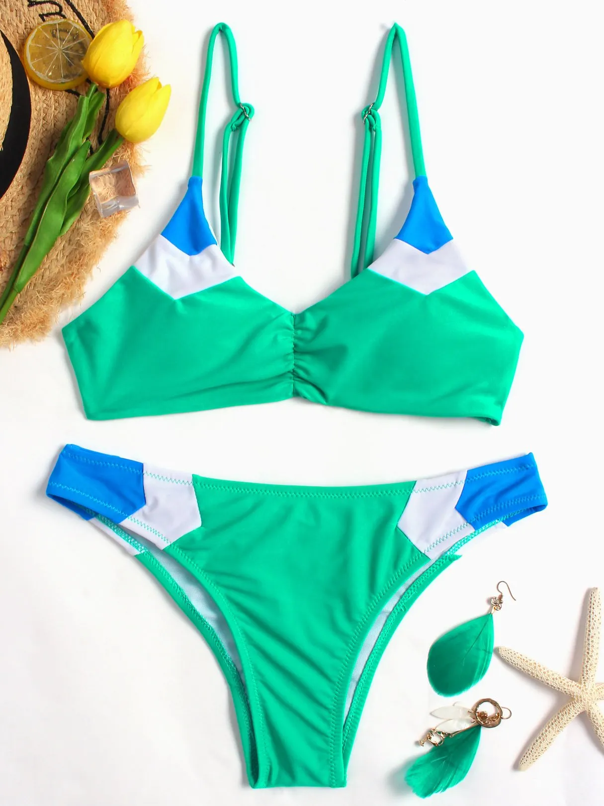 Wholesale Green Spaghetti Strap 2 Piece Bikinis