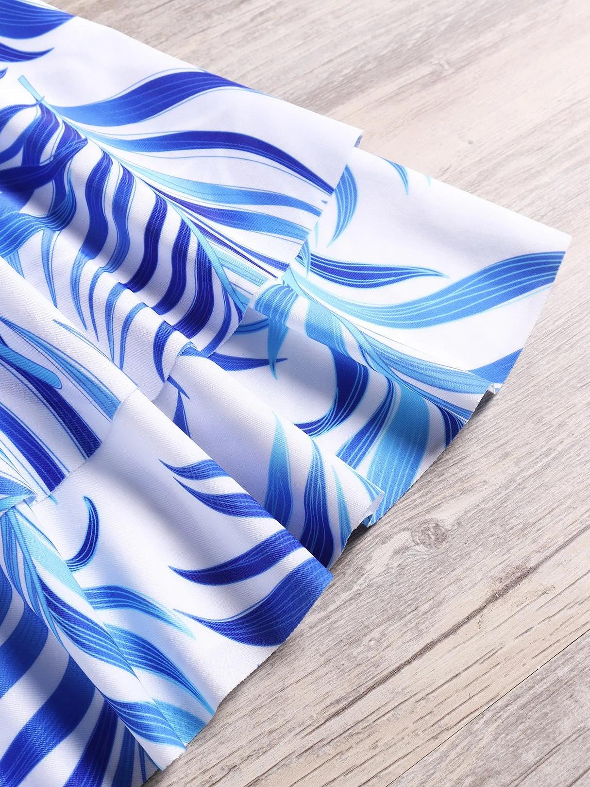 Wholesale Off The Shoulder Half Sleeve Printed Tiered Backless Cut Out Bikinis
