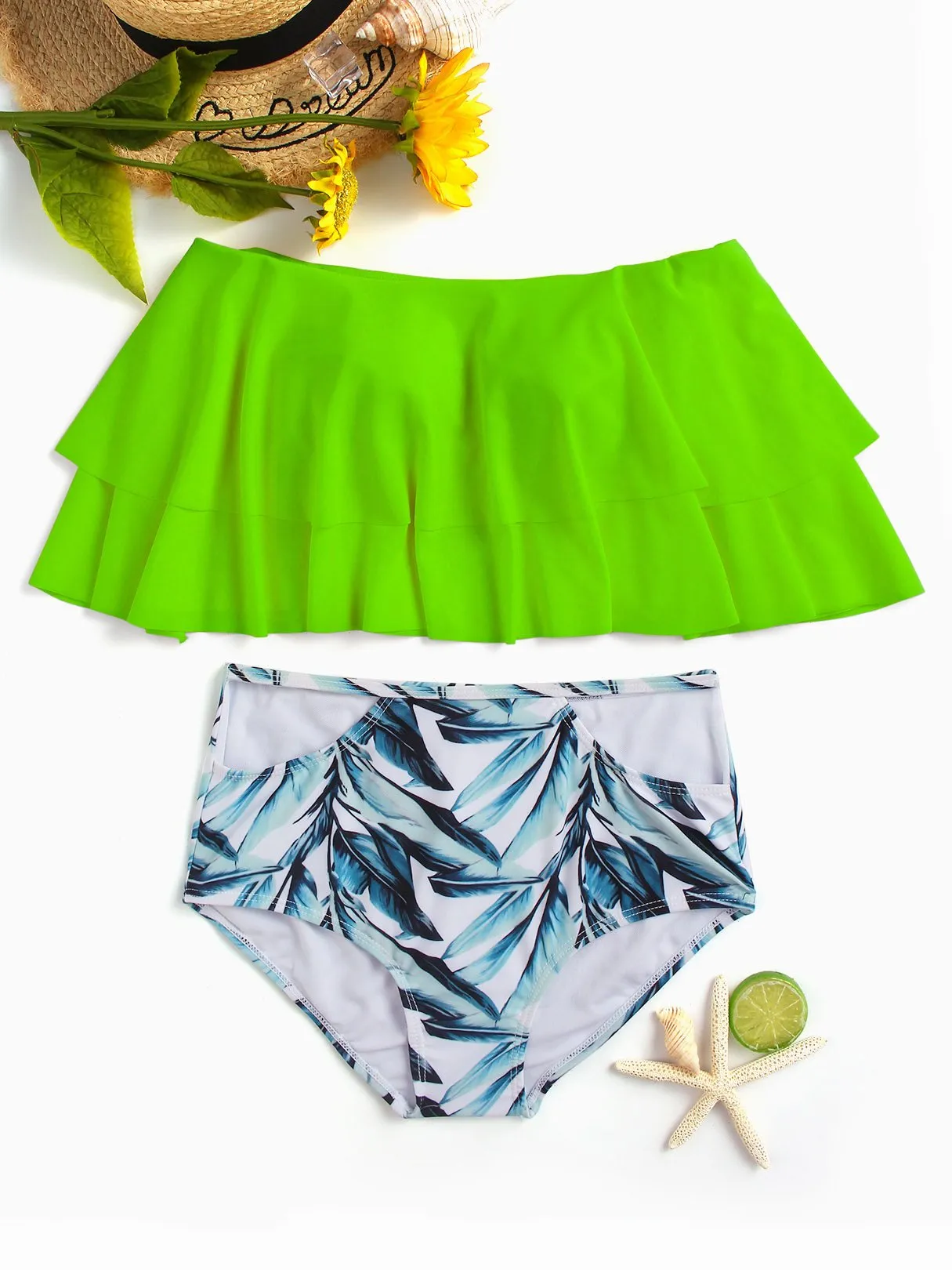 Wholesale Off The Shoulder Short Sleeve Floral Print Backless Bikinis