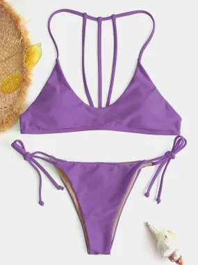 Wholesale Purple Scoop Neck Sleeveless Backless Tie-Up Bikinis
