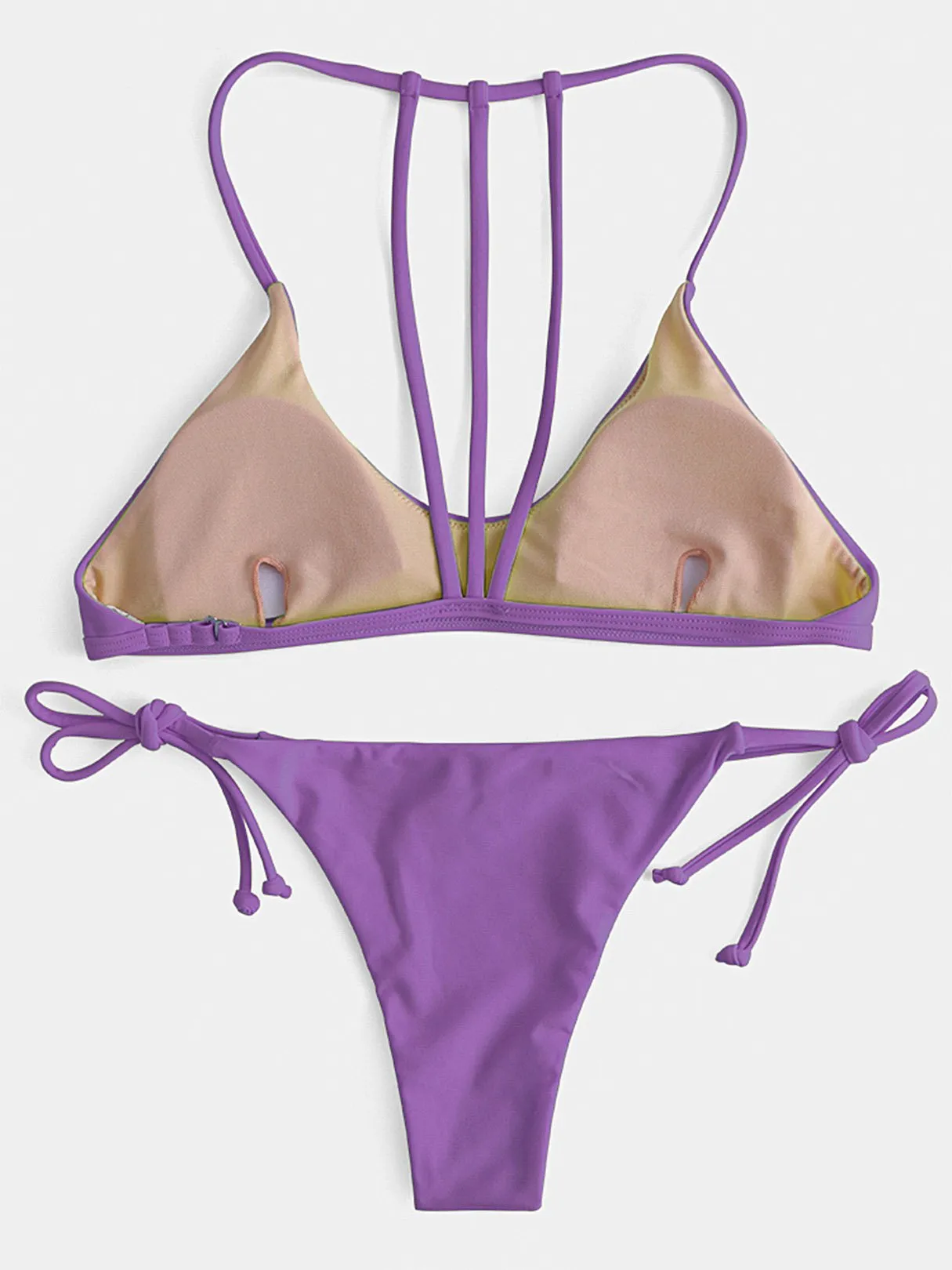 Wholesale Purple Scoop Neck Sleeveless Backless Tie-Up Bikinis