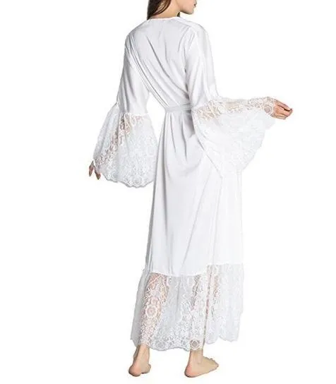 Women Lace Patchwork Satin Kimono Nightgown