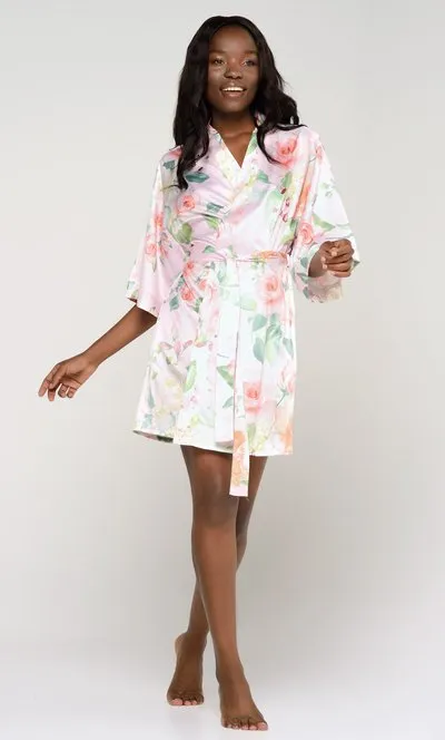 Women Satin Silk lingerie robe, Short V-Neck For Female Sleepwear Loungewear